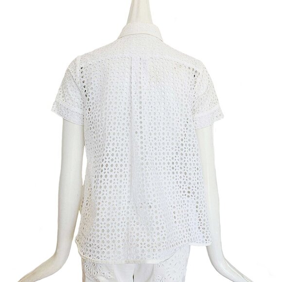 SACAI WHITE EYELET LACE SHORT SLEEVES BLOUSE (1) - Picture 4 of 7
